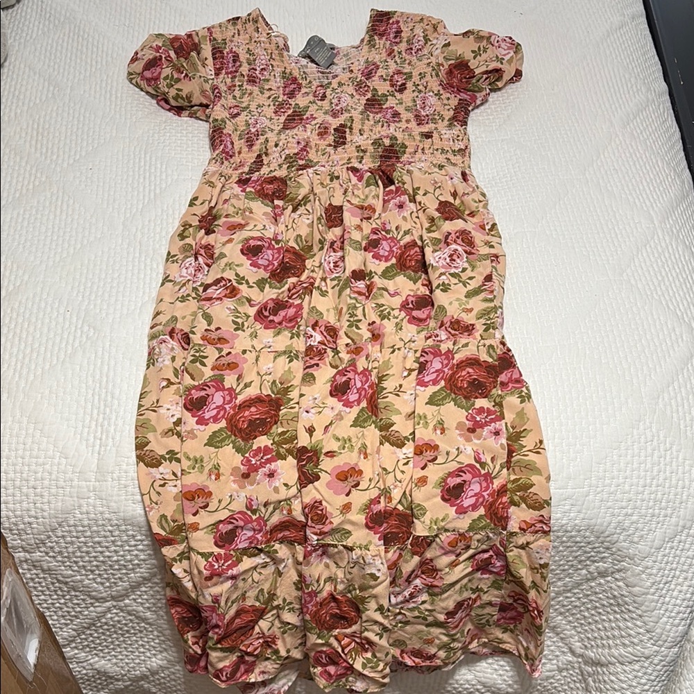 Pink and Red Ruffled Tiered Sundress with Puff Sleeves